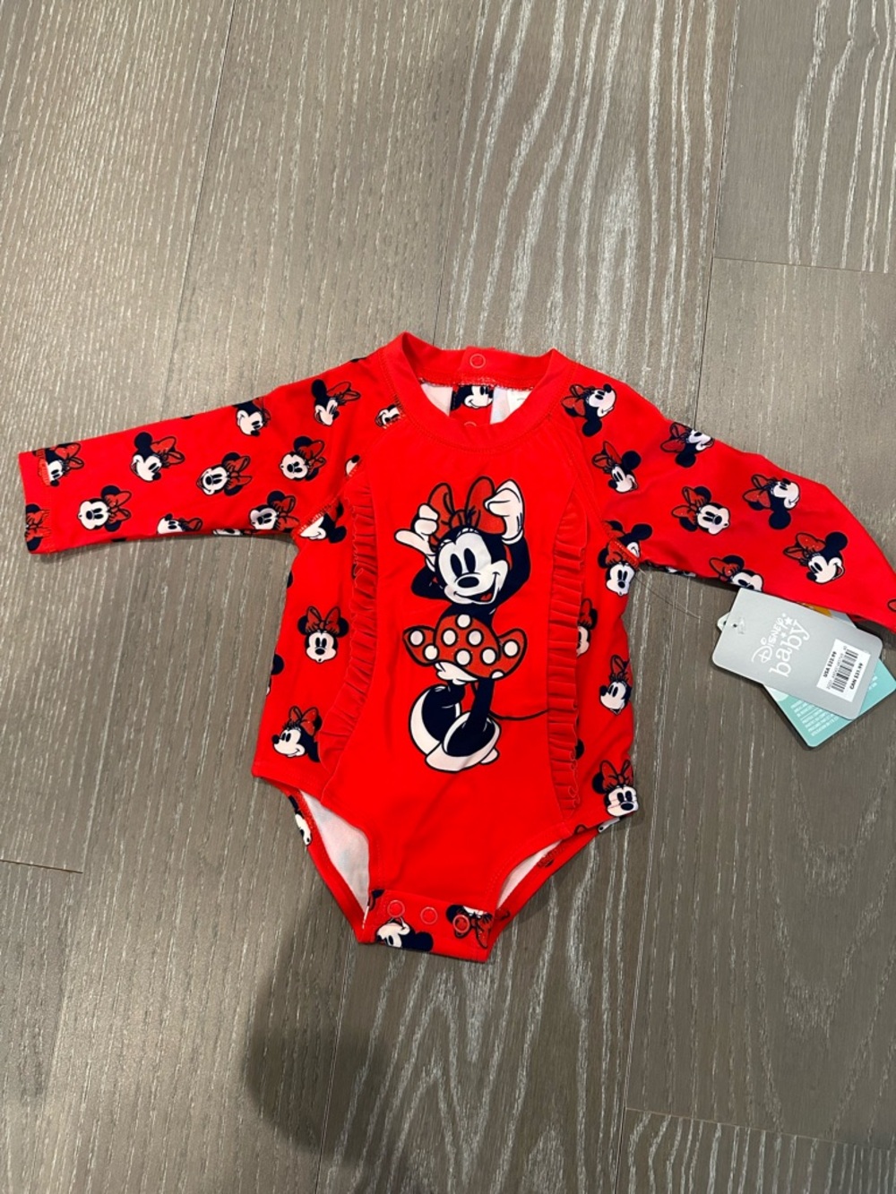 Disney Red Minnie Mouse Ruffle Long-Sleeve Swim One-Piece